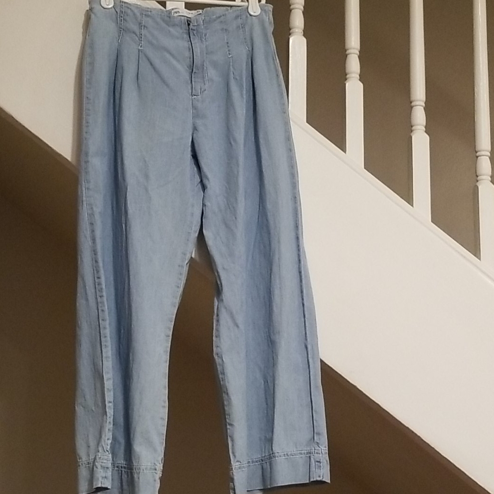 ⛔️SOLD⛔️Zara L Blue chambray wide leg pants